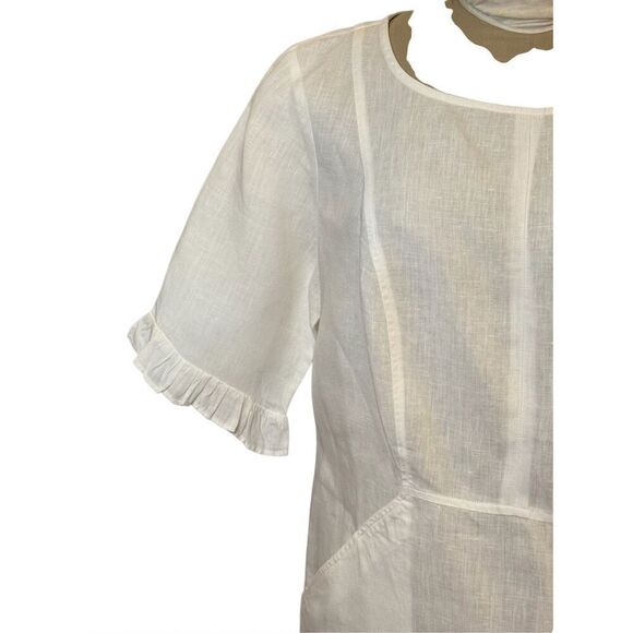 Boden White Linen Frill Cuff Dress Sz. 14 Lightweight Packable Classic - Picture 3 of 13